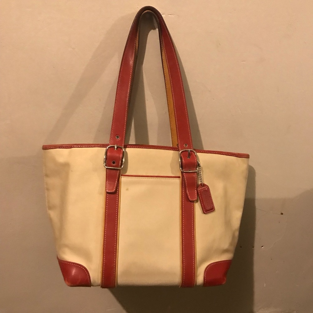 Coach Cream Red Leather Lined Bag